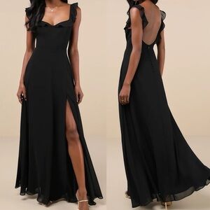 NWOT Dreamy Admiration Black Ruffled Maxi Dress